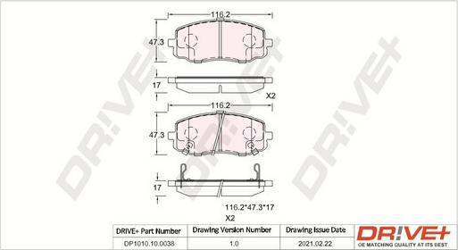 Dr!ve+ DP1010.10.0038 - Kit de plaquettes de frein, frein à disque cwaw.fr