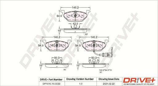 Dr!ve+ DP1010.10.0033 - Kit de plaquettes de frein, frein à disque cwaw.fr