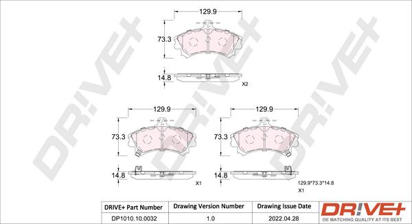 Dr!ve+ DP1010.10.0032 - Kit de plaquettes de frein, frein à disque cwaw.fr