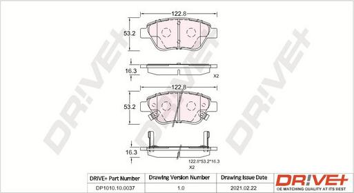 Dr!ve+ DP1010.10.0037 - Kit de plaquettes de frein, frein à disque cwaw.fr