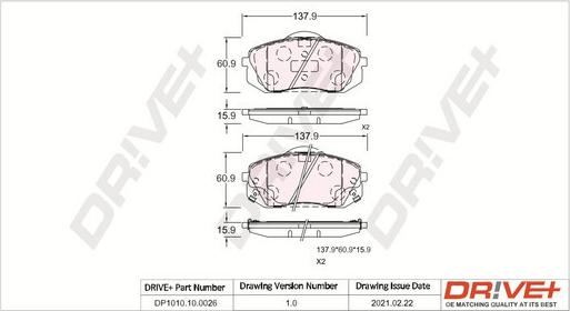 Dr!ve+ DP1010.10.0026 - Kit de plaquettes de frein, frein à disque cwaw.fr