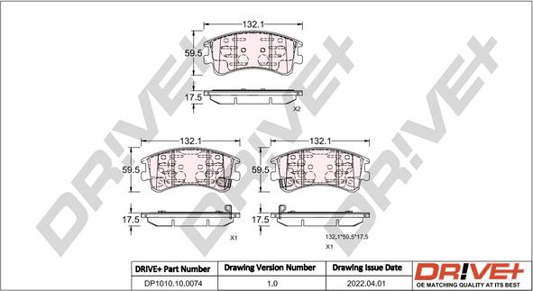 Dr!ve+ DP1010.10.0074 - Kit de plaquettes de frein, frein à disque cwaw.fr