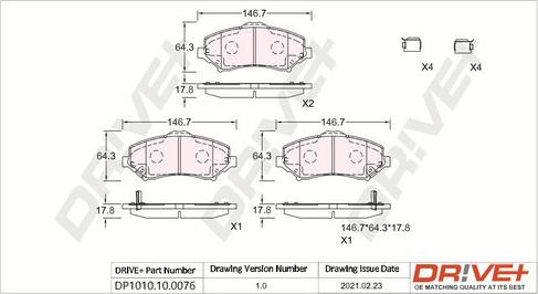 Dr!ve+ DP1010.10.0076 - Kit de plaquettes de frein, frein à disque cwaw.fr