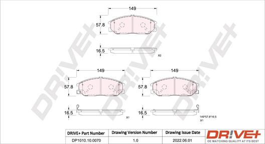 Dr!ve+ DP1010.10.0070 - Kit de plaquettes de frein, frein à disque cwaw.fr