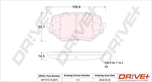 Dr!ve+ DP1010.10.0073 - Kit de plaquettes de frein, frein à disque cwaw.fr