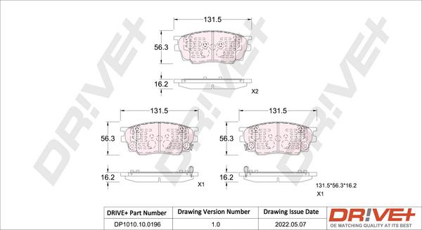 Dr!ve+ DP1010.10.0196 - Kit de plaquettes de frein, frein à disque cwaw.fr