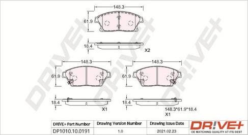 Dr!ve+ DP1010.10.0191 - Kit de plaquettes de frein, frein à disque cwaw.fr