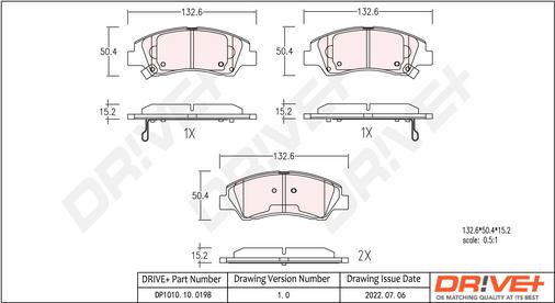 Dr!ve+ DP1010.10.0198 - Kit de plaquettes de frein, frein à disque cwaw.fr