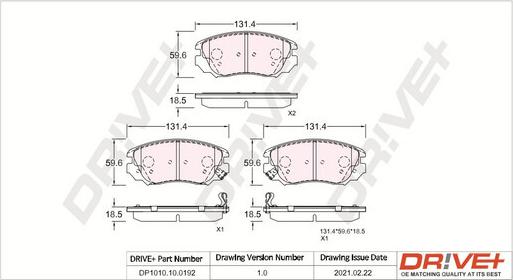 Dr!ve+ DP1010.10.0192 - Kit de plaquettes de frein, frein à disque cwaw.fr