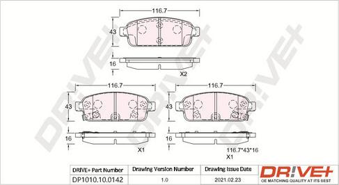 Dr!ve+ DP1010.10.0142 - Kit de plaquettes de frein, frein à disque cwaw.fr