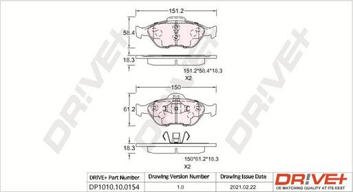 Dr!ve+ DP1010.10.0154 - Kit de plaquettes de frein, frein à disque cwaw.fr