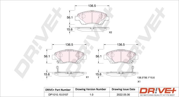 Dr!ve+ DP1010.10.0157 - Kit de plaquettes de frein, frein à disque cwaw.fr