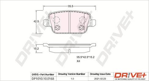 Dr!ve+ DP1010.10.0168 - Kit de plaquettes de frein, frein à disque cwaw.fr