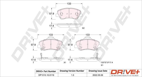 Dr!ve+ DP1010.10.0119 - Kit de plaquettes de frein, frein à disque cwaw.fr