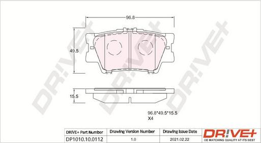 Dr!ve+ DP1010.10.0112 - Kit de plaquettes de frein, frein à disque cwaw.fr