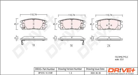 Dr!ve+ DP1010.10.0189 - Kit de plaquettes de frein, frein à disque cwaw.fr