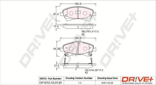 Dr!ve+ DP1010.10.0139 - Kit de plaquettes de frein, frein à disque cwaw.fr