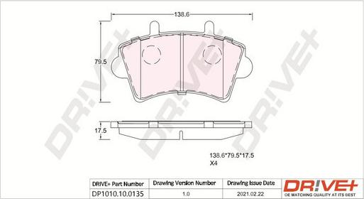 Dr!ve+ DP1010.10.0135 - Kit de plaquettes de frein, frein à disque cwaw.fr