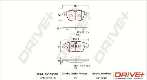 Dr!ve+ DP1010.10.0120 - Kit de plaquettes de frein, frein à disque cwaw.fr