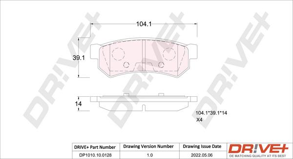 Dr!ve+ DP1010.10.0128 - Kit de plaquettes de frein, frein à disque cwaw.fr