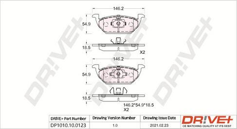 Dr!ve+ DP1010.10.0123 - Kit de plaquettes de frein, frein à disque cwaw.fr