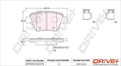 Dr!ve+ DP1010.10.0175 - Kit de plaquettes de frein, frein à disque cwaw.fr