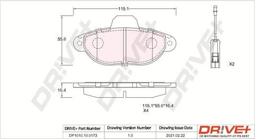 Dr!ve+ DP1010.10.0173 - Kit de plaquettes de frein, frein à disque cwaw.fr