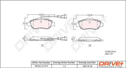 Dr!ve+ DP1010.10.0177 - Kit de plaquettes de frein, frein à disque cwaw.fr