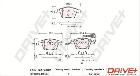 Dr!ve+ DP1010.10.0891 - Kit de plaquettes de frein, frein à disque cwaw.fr