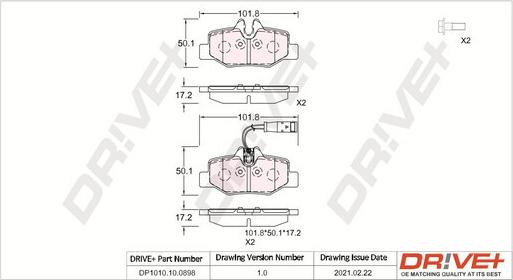 Dr!ve+ DP1010.10.0898 - Kit de plaquettes de frein, frein à disque cwaw.fr