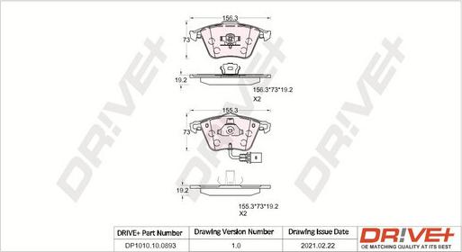 Dr!ve+ DP1010.10.0893 - Kit de plaquettes de frein, frein à disque cwaw.fr