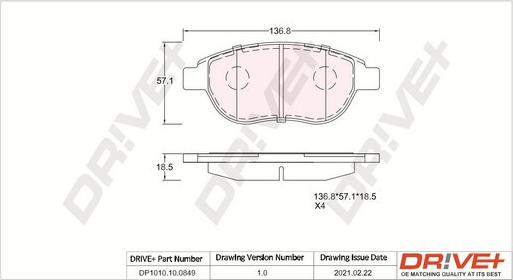 Dr!ve+ DP1010.10.0849 - Kit de plaquettes de frein, frein à disque cwaw.fr