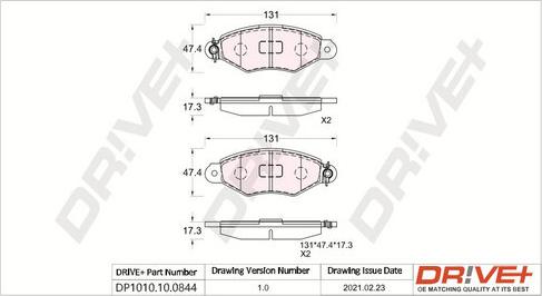 Dr!ve+ DP1010.10.0844 - Kit de plaquettes de frein, frein à disque cwaw.fr