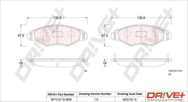 Dr!ve+ DP1010.10.0846 - Kit de plaquettes de frein, frein à disque cwaw.fr