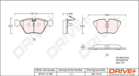 Dr!ve+ DP1010.10.0843 - Kit de plaquettes de frein, frein à disque cwaw.fr