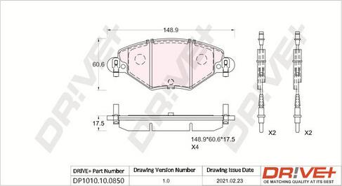 Dr!ve+ DP1010.10.0850 - Kit de plaquettes de frein, frein à disque cwaw.fr