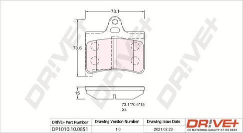 Dr!ve+ DP1010.10.0851 - Kit de plaquettes de frein, frein à disque cwaw.fr