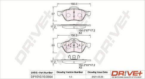 Dr!ve+ DP1010.10.0864 - Kit de plaquettes de frein, frein à disque cwaw.fr