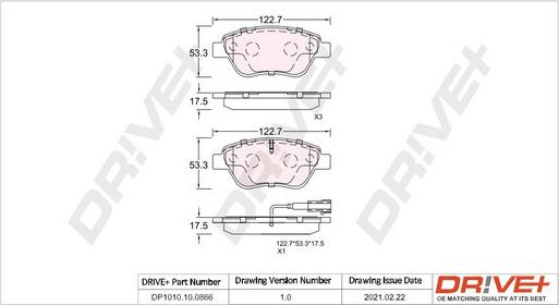 Dr!ve+ DP1010.10.0866 - Kit de plaquettes de frein, frein à disque cwaw.fr