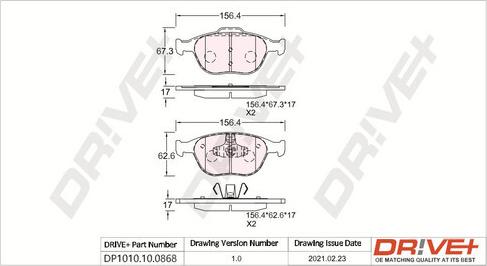 Dr!ve+ DP1010.10.0868 - Kit de plaquettes de frein, frein à disque cwaw.fr