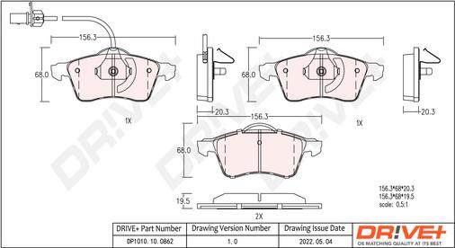 Dr!ve+ DP1010.10.0862 - Kit de plaquettes de frein, frein à disque cwaw.fr