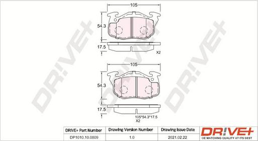 Dr!ve+ DP1010.10.0809 - Kit de plaquettes de frein, frein à disque cwaw.fr