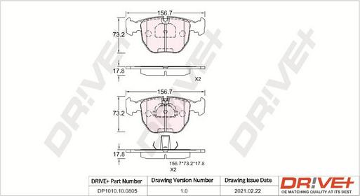 Dr!ve+ DP1010.10.0805 - Kit de plaquettes de frein, frein à disque cwaw.fr