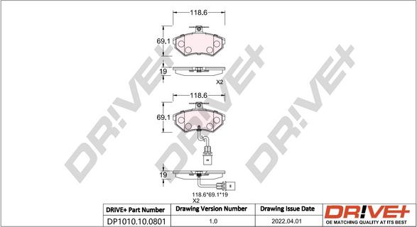 Dr!ve+ DP1010.10.0801 - Kit de plaquettes de frein, frein à disque cwaw.fr