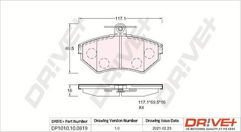 Dr!ve+ DP1010.10.0819 - Kit de plaquettes de frein, frein à disque cwaw.fr