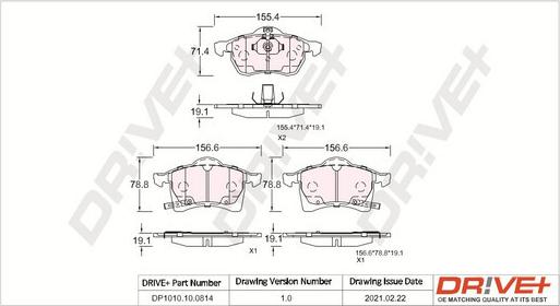 Dr!ve+ DP1010.10.0814 - Kit de plaquettes de frein, frein à disque cwaw.fr