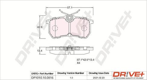 Dr!ve+ DP1010.10.0816 - Kit de plaquettes de frein, frein à disque cwaw.fr