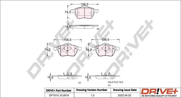 Dr!ve+ DP1010.10.0818 - Kit de plaquettes de frein, frein à disque cwaw.fr