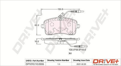 Dr!ve+ DP1010.10.0886 - Kit de plaquettes de frein, frein à disque cwaw.fr