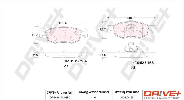 Dr!ve+ DP1010.10.0880 - Kit de plaquettes de frein, frein à disque cwaw.fr